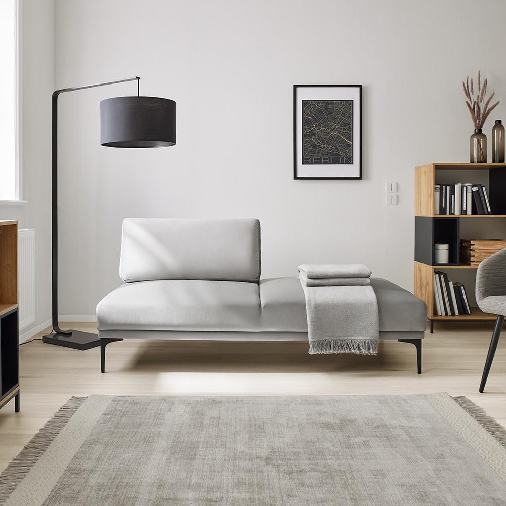 récamière Samt, Metallfuss schwarz - Schwarz/Grau, Modern, Textil/Metall (180,5/82,5/88,5cm) - Bessagi Home