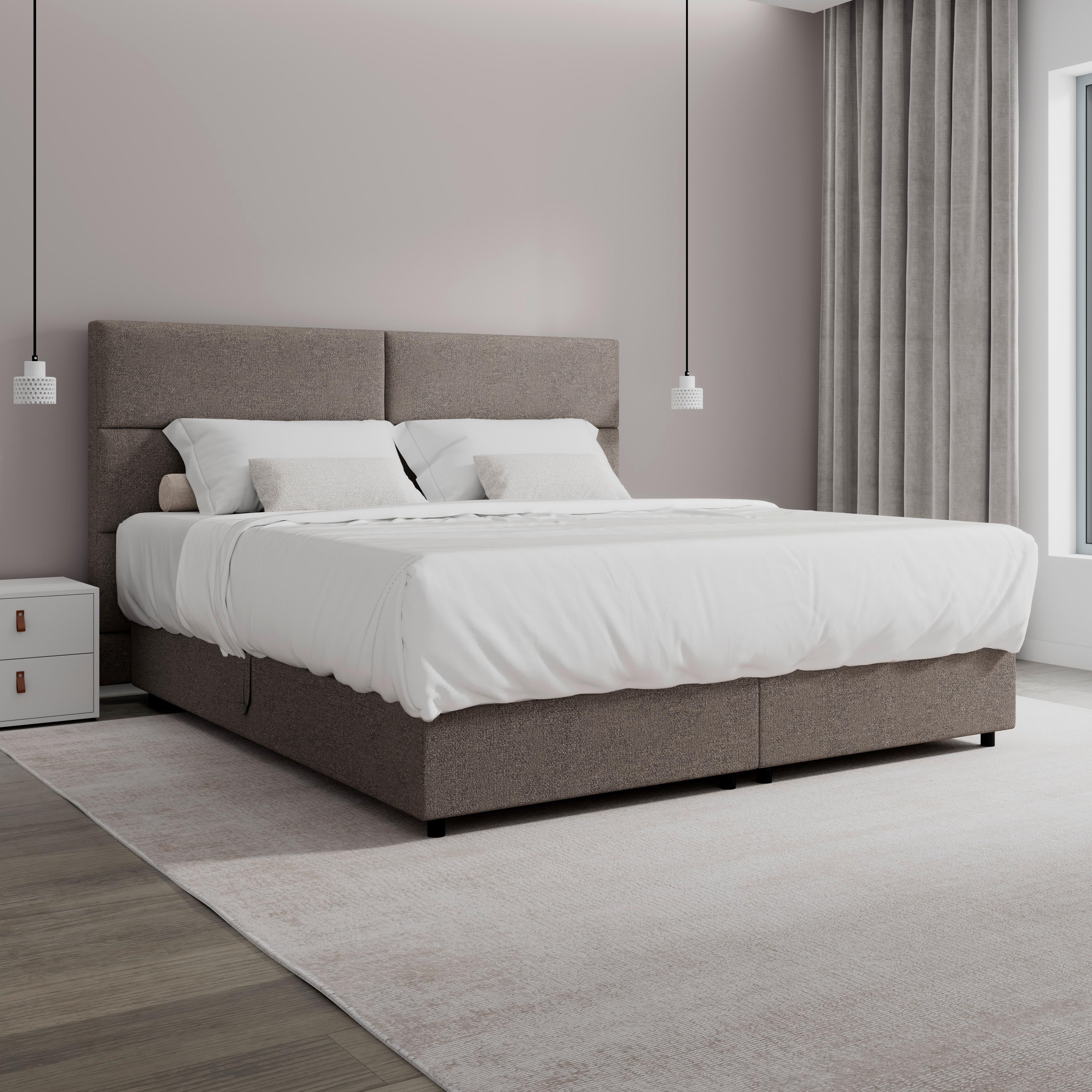 Boxbett Lily ca. 180x200 cm Mokka mit Topper - Schwarz/Mokka, MODERN, Holz/Textil (180/200cm) - Bessagi Home