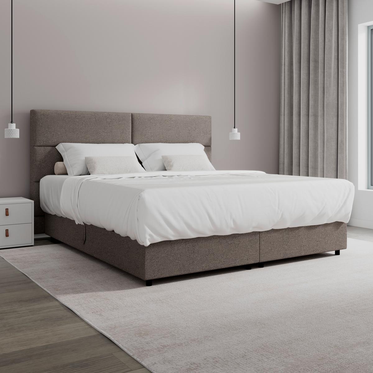 Boxbett Lily ca. 180x200 cm Mokka mit Topper - Schwarz/Mokka, MODERN, Holz/Textil (180/200cm) - Bessagi Home