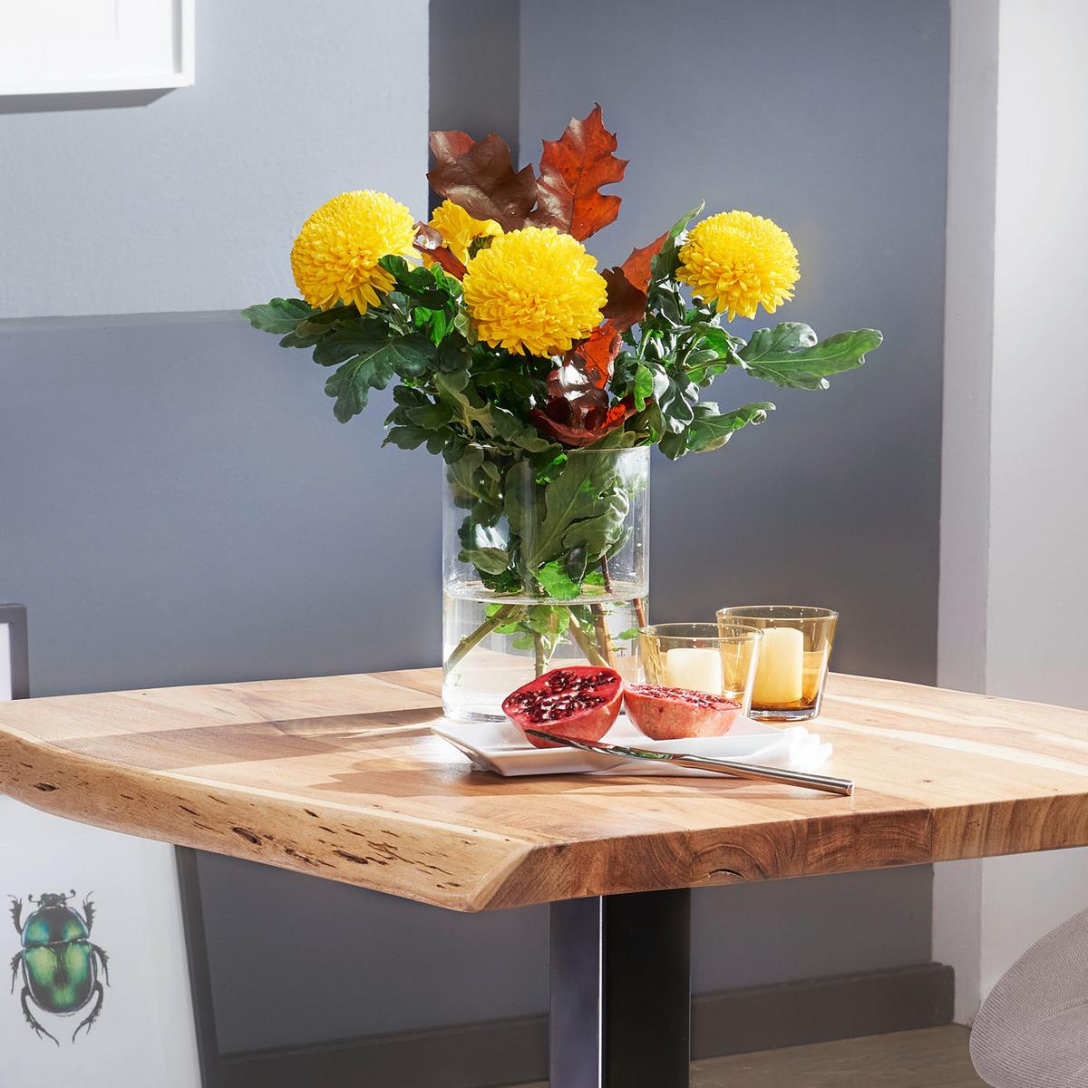 Esstisch "WL5.975" , ca. 80x75 cm, aus Akazie - Schwarz/Naturfarben, MODERN, Holz/Metall (80/75/75cm) - MID.YOU