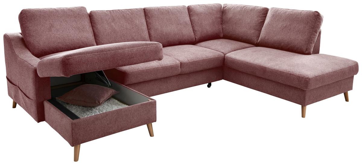 Wohnlandschaft Valentina Rosa Struktur - Rosa/Naturfarben, KONVENTIONELL, Holz/Textil (150/301/200cm) - P & B