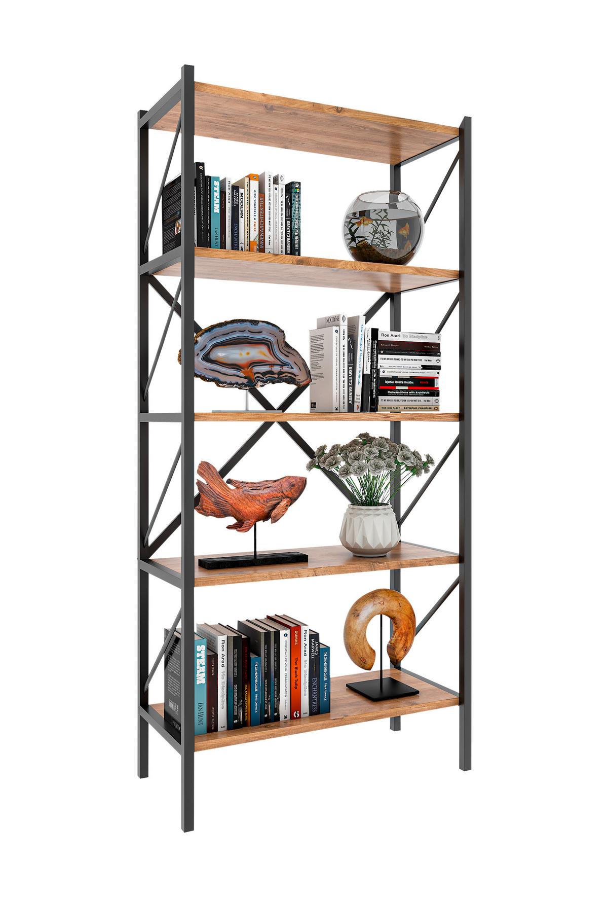 Regal Insasi, Hrast - medeni hrast, Moderno, leseni material (66/160/34cm) - MID.YOU