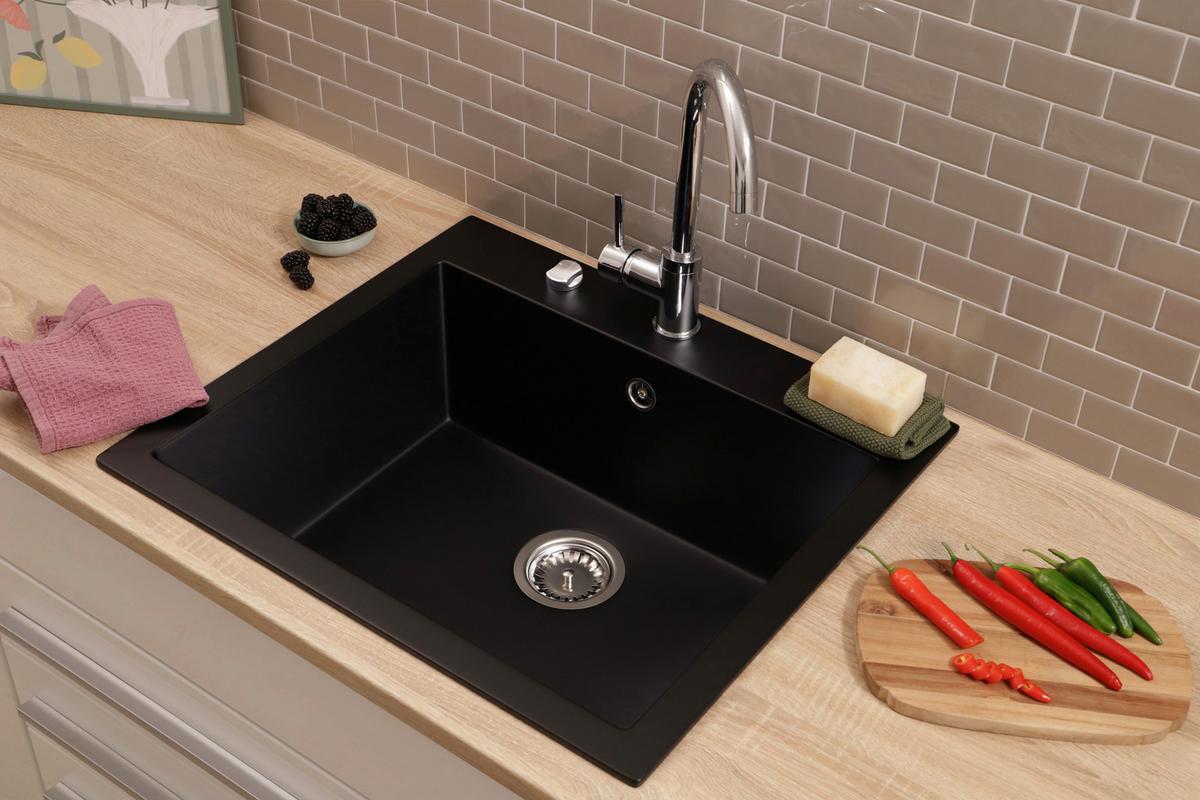 Spüle Oakville Schwarz - Schwarz, Trend, Stein (60/22/53cm) - Respekta