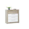 Kommode in Eiche/Weiß Hochglanz - Chromfarben/Eichefarben, KONVENTIONELL, Holzwerkstoff/Kunststoff (89/91/37cm) - BASED