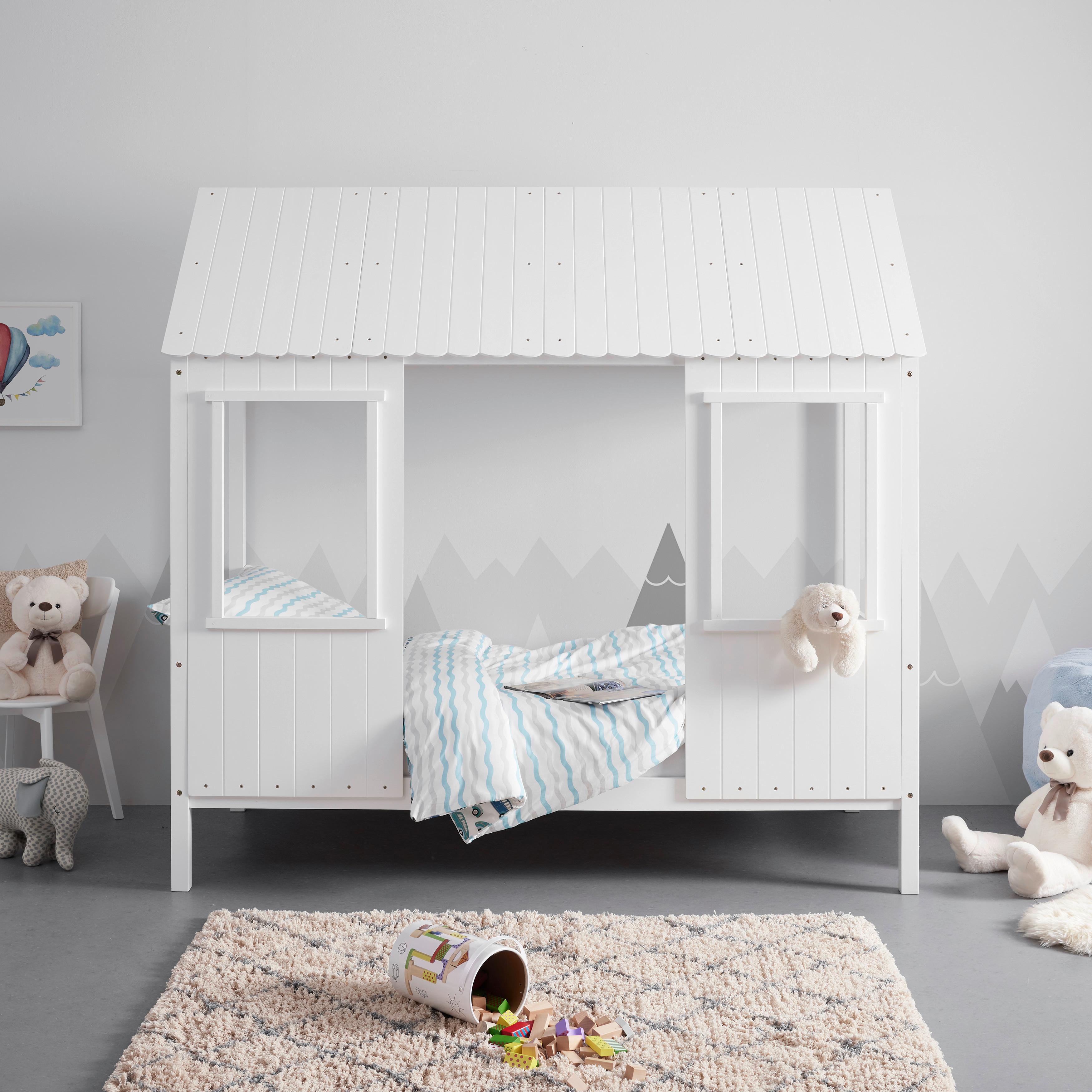Kinderbett massiv, weiß, "Adana" - Naturfarben/Weiß, MODERN, Holz (97/198/208cm) - Bessagi Kids