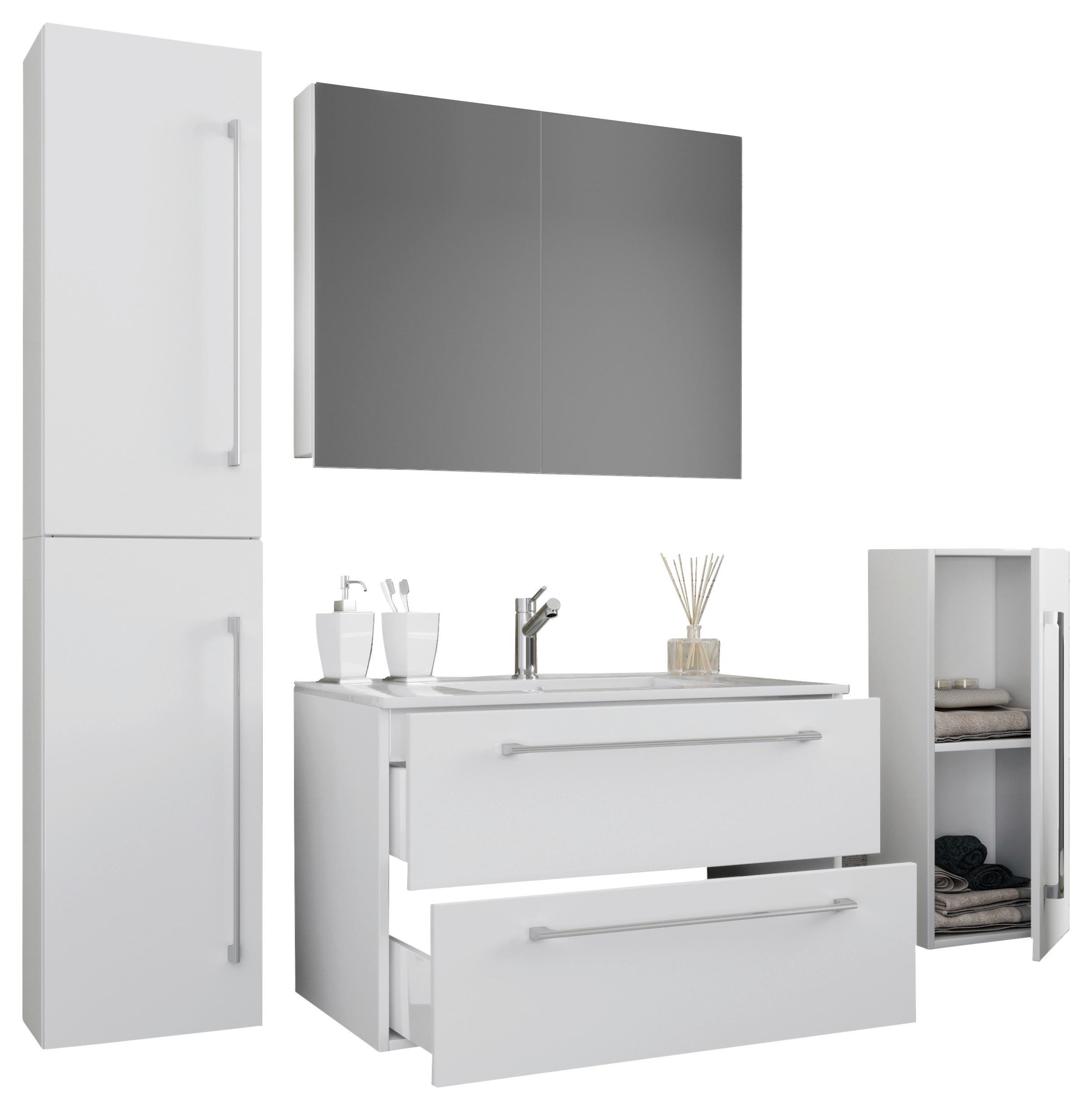 Kopalnica Badinos, Bela - siva/bela, Moderno, kovina/leseni material (127cm) - MID.YOU