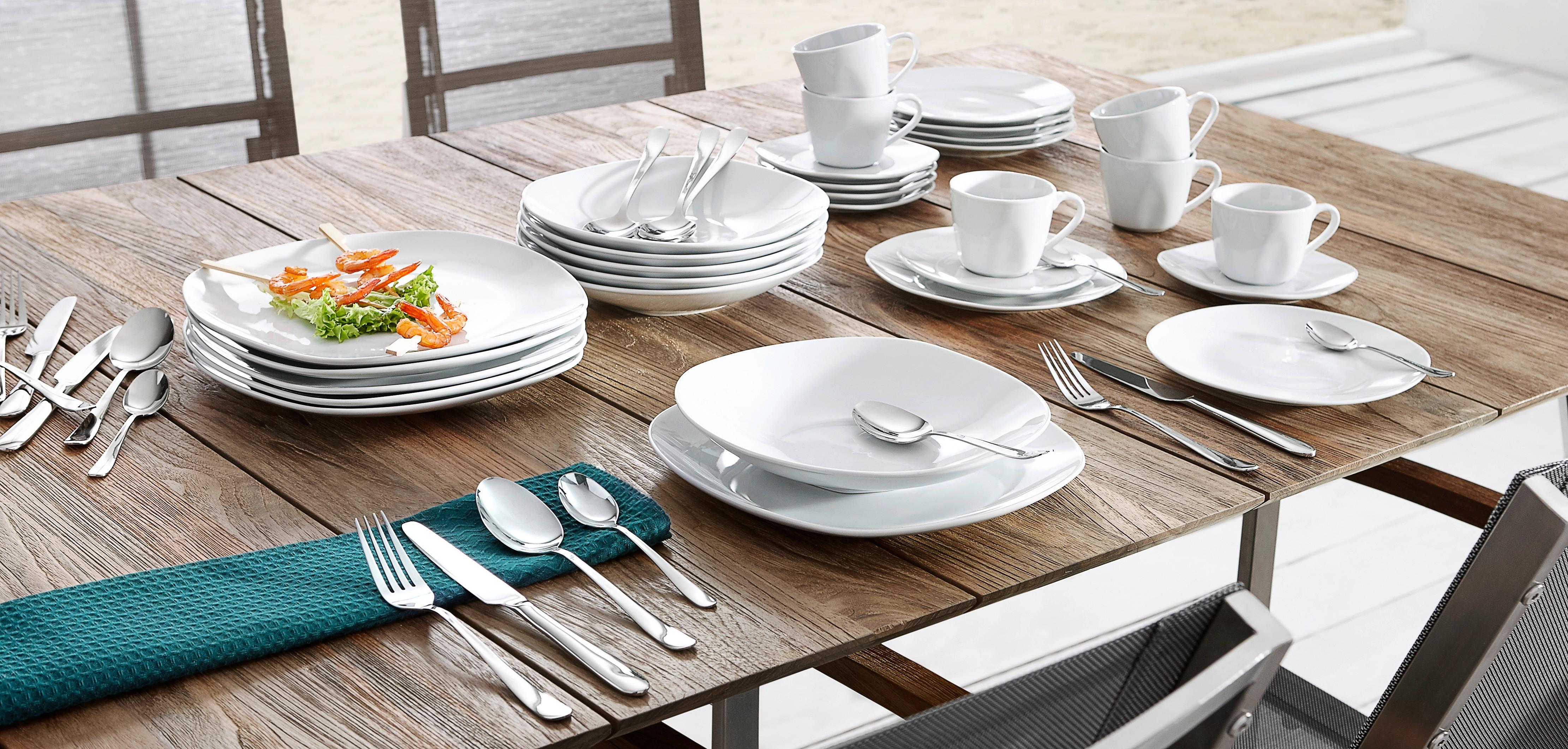 ZASTAWA STOŁOWA 12PCS DINNER SET/SQUARE SHAPE - biały, Basics, ceramika - Boxxx