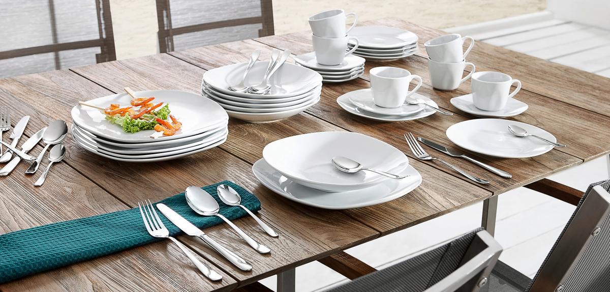 ZASTAWA STOŁOWA 12PCS DINNER SET/SQUARE SHAPE - biały, Basics, ceramika - Boxxx