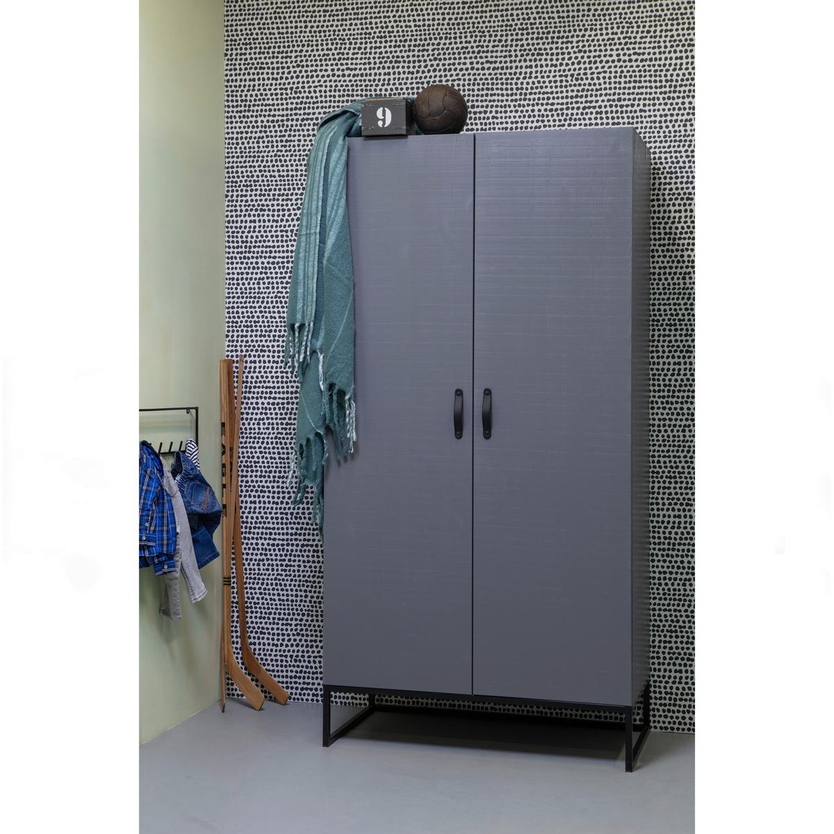 Drehtürenschrank Morris Grau/Schwarz - Schwarz/Grau, Design, Leder/Holz (100/195/53cm) - Livetastic