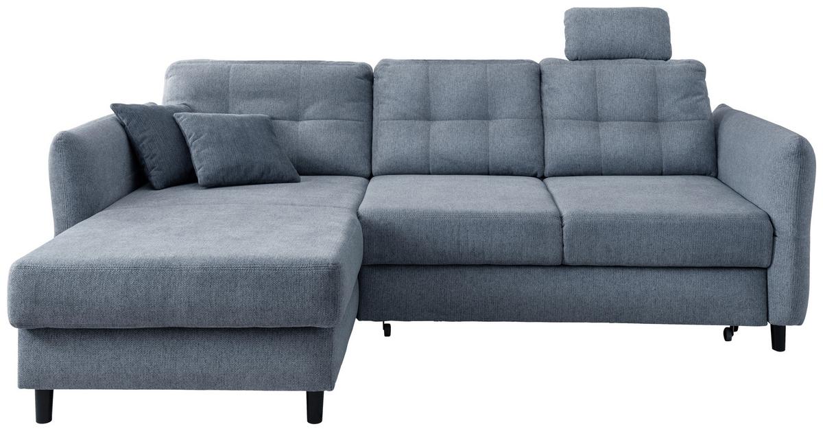 Wohnlandschaft Brizzini Hellblau Chenille - Blau/Schwarz, MODERN, Holz/Textil (176/250-280cm) - Livetastic