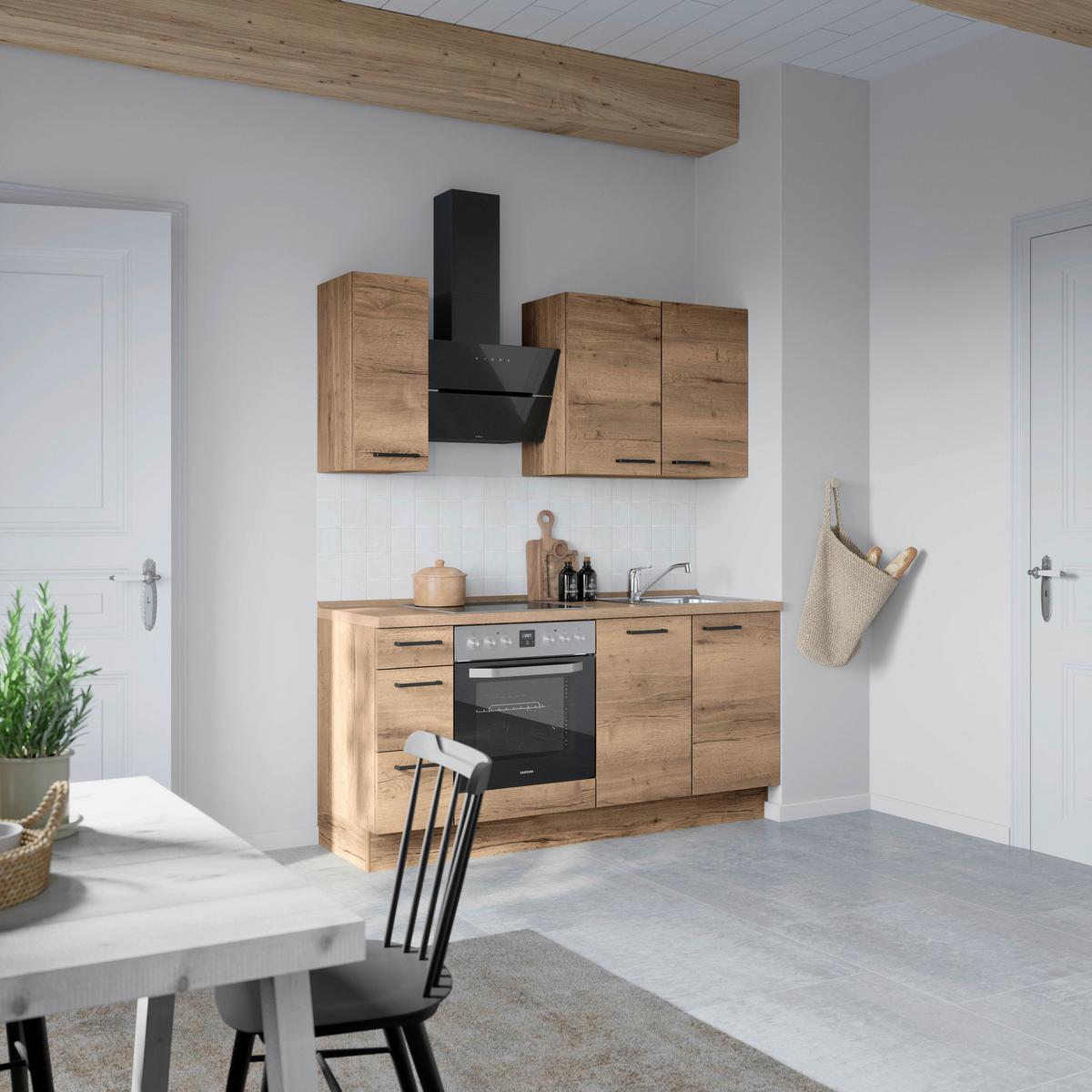 Küchenblock Structura High m. Geräten Eiche dunkel - Eiche dunkel/Schwarz, MODERN, Holzwerkstoff/Metall (180cm) - Nobilia