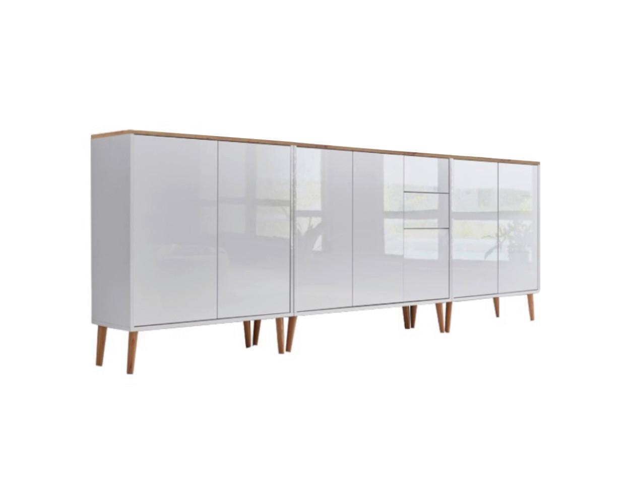 Sideboard Mailand Set 6 Weiß/Eiche - Weiß Hochglanz/Weiß, MODERN, Holz/Holzwerkstoff (263,5/86/33cm) - MID.YOU