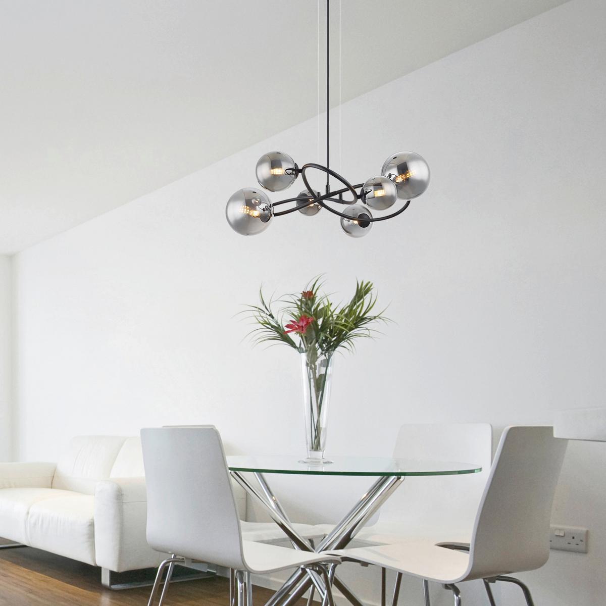 LED-Hängeleuchte Riha Schwarz max. 3,5 Watt - Transparent/Schwarz, Design, Glas/Kunststoff (62,2/58,8/120cm) - Globo