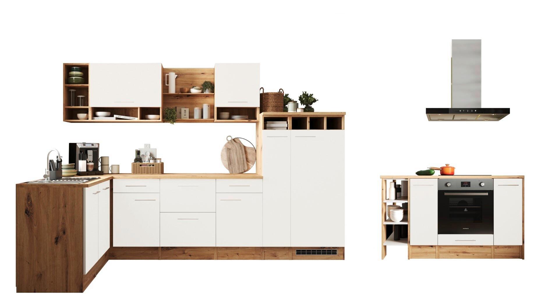 Eckküche Hilde ca. 310x172 cm Weiß - Wildeiche/Alufarben, Design, Holzwerkstoff/Metall (310/172cm) - Respekta