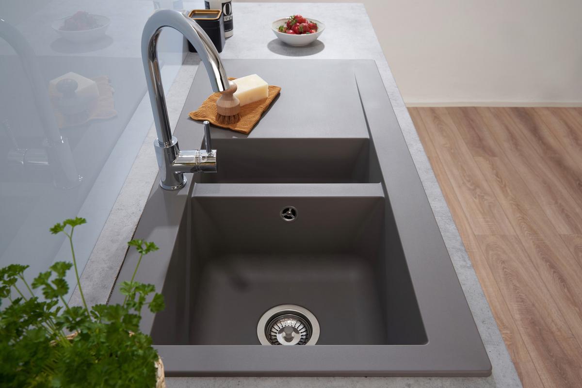 Einbauspüle Denver ca. 100x20x50 cm Grau - Grau, Trend, Glas/Kunststoff (100/20/50cm) - Respekta