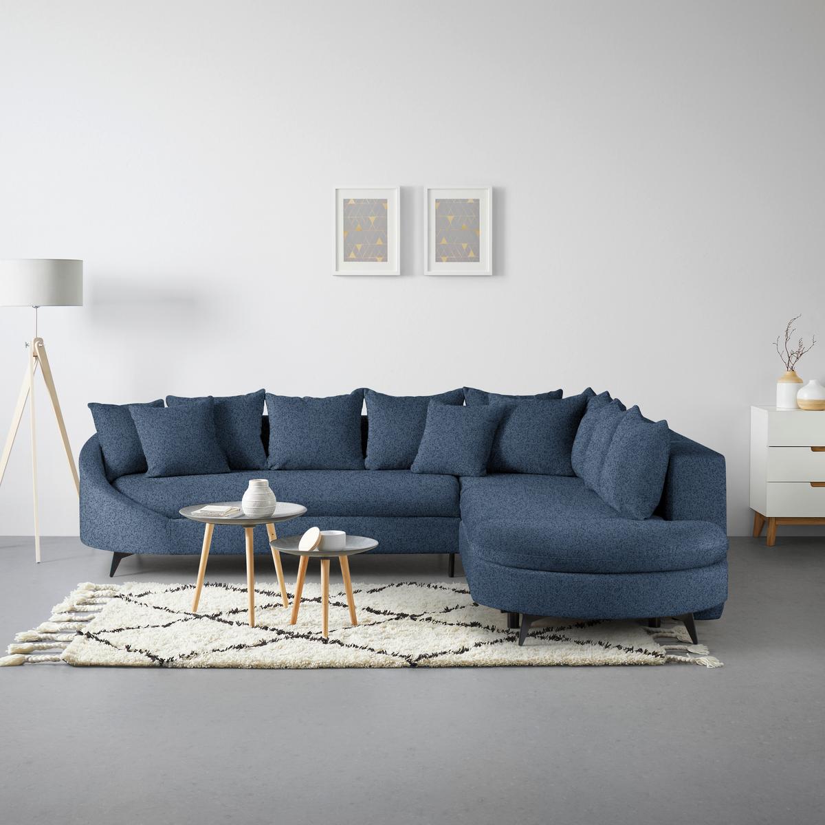 Ecksofa Axel Dunkelblau - Schwarz/Dunkelblau, MODERN, Textil/Metall (291/87/250cm) - Mömax