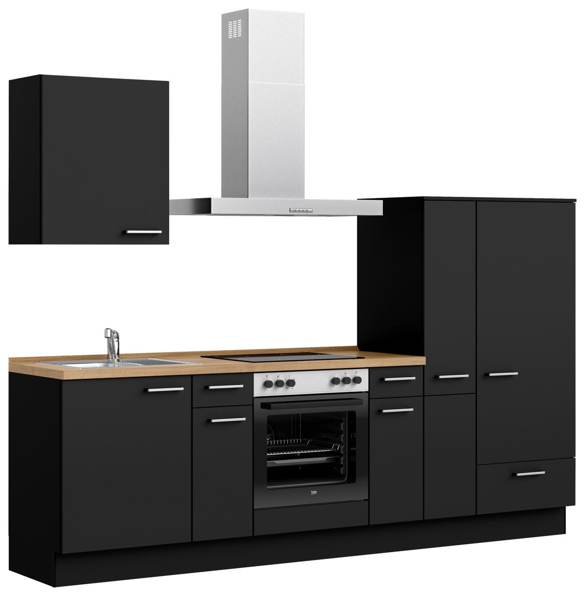 Küchenblock Touch Low m. Geräten Schwarz - Edelstahlfarben/Eichefarben, MODERN, Holzwerkstoff/Metall (270cm) - Nobilia