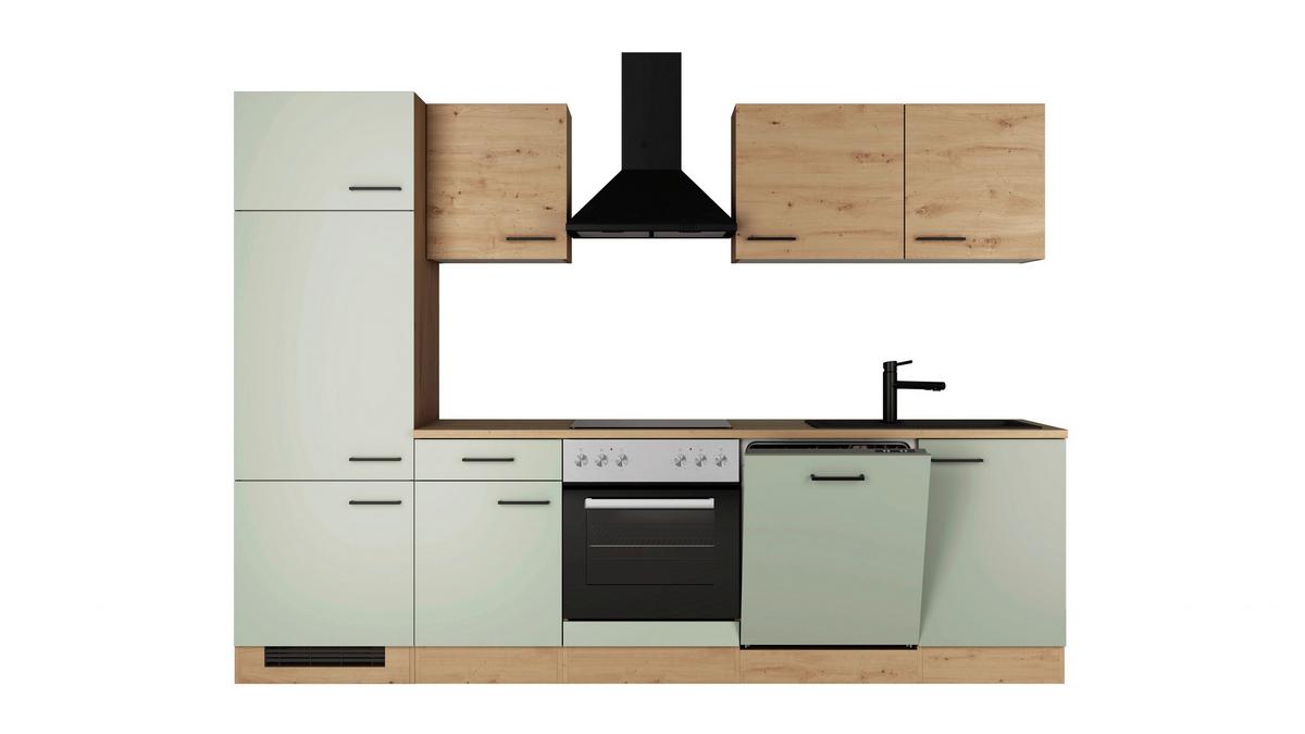 Küchenblock Cara m. Geräten Schilfgrün - Schilfgrün/Schwarz, Trend, Holzwerkstoff/Metall (280cm) - FlexWell