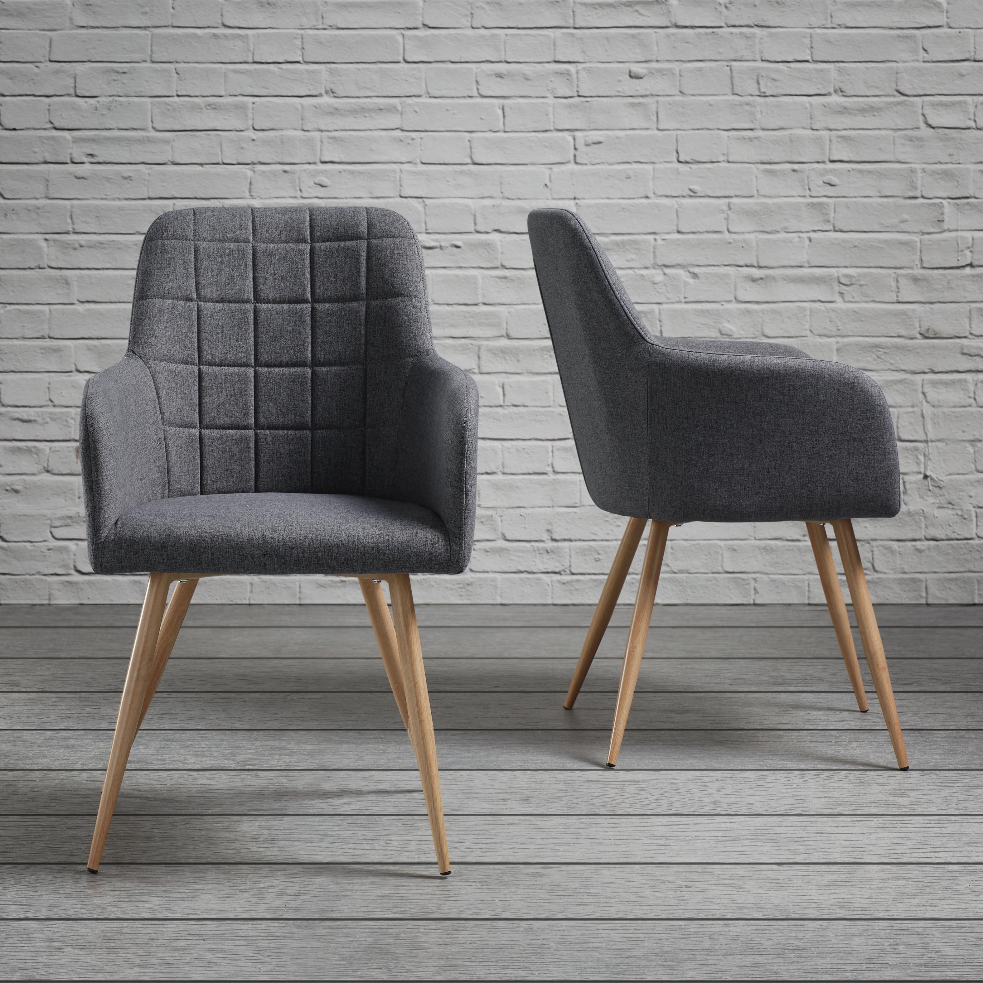 Armlehnstuhl in Grau 'Jule' - Buchefarben/Grau, MODERN, Holz/Textil (57/92,5/46cm) - Bessagi Home