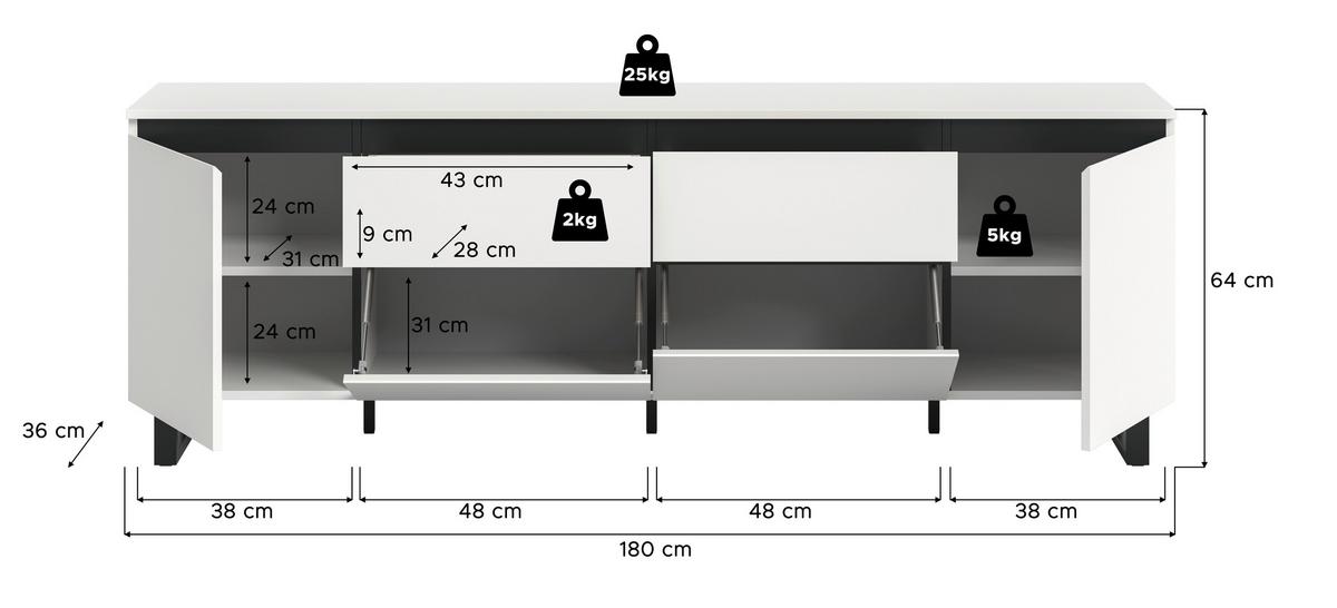 Nizka Omarica Tomasa, Bela, Črna - črna/bela, Design, kovina/leseni material (188/65/36cm) - Livetastic