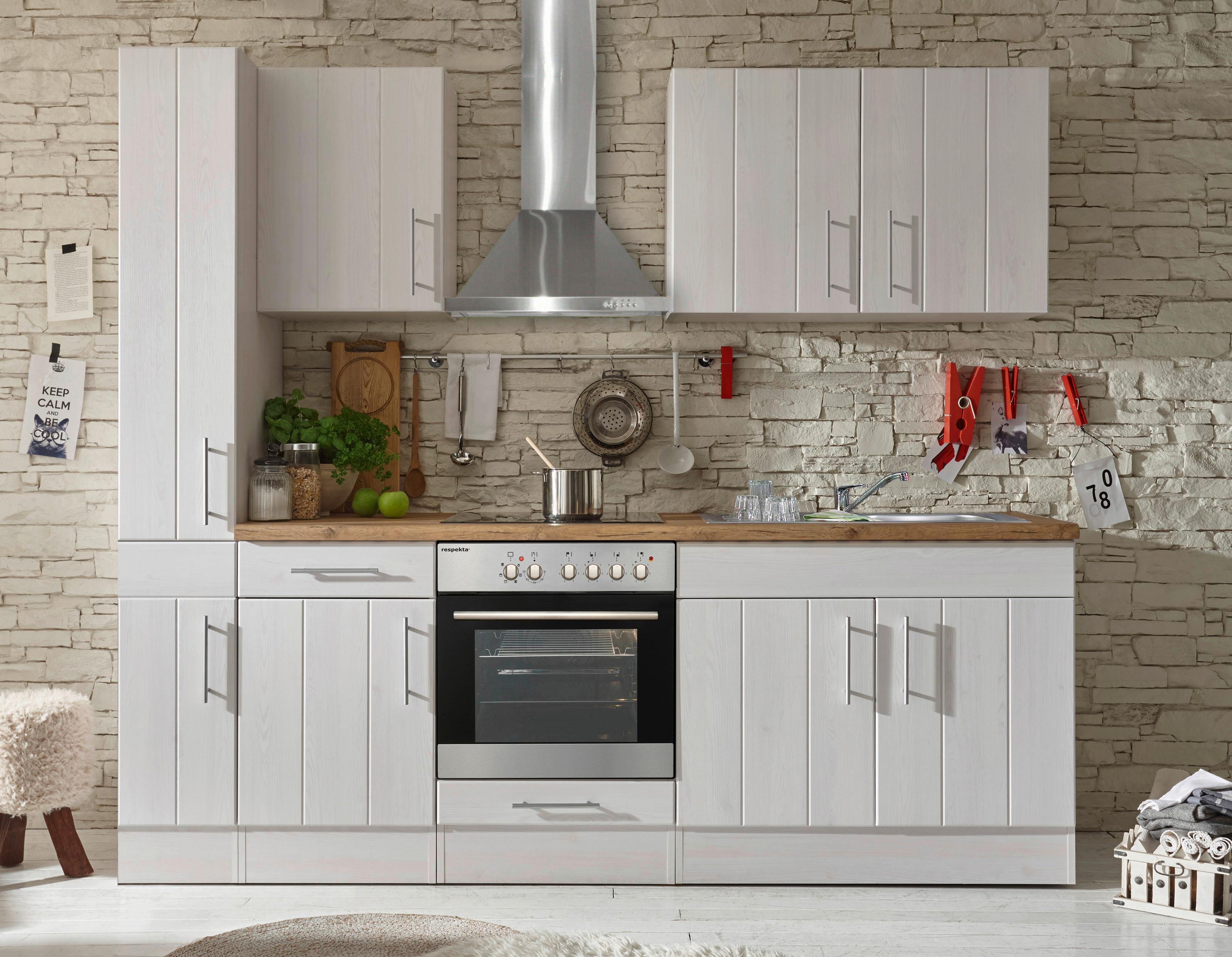 Küchenzeile mit Geräte Weiß /Lärche Dekor B: ca. 240 cm - Wildeiche/Edelstahlfarben, ROMANTIK / LANDHAUS, Holzwerkstoff/Metall (240cm) - Respekta