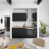 Küchenblock Touch Low m. Geräten Schwarz - Edelstahlfarben/Eichefarben, MODERN, Holzwerkstoff/Metall (210cm) - Nobilia