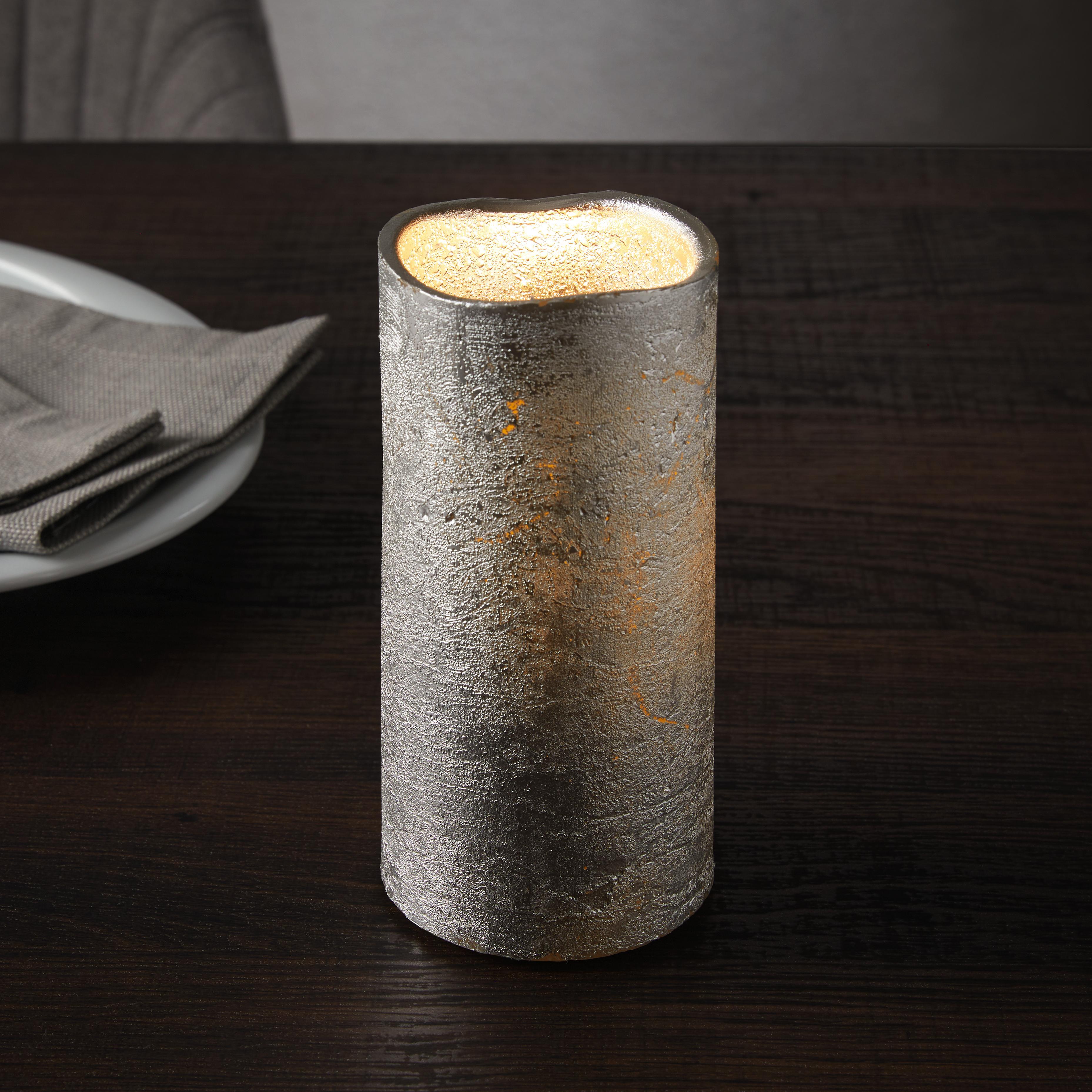 Kerze in Silberfarben mit LED H ca. 15 cm 'Loa' - Silberfarben, MODERN, Naturmaterialien (15cm) - Bessagi Home