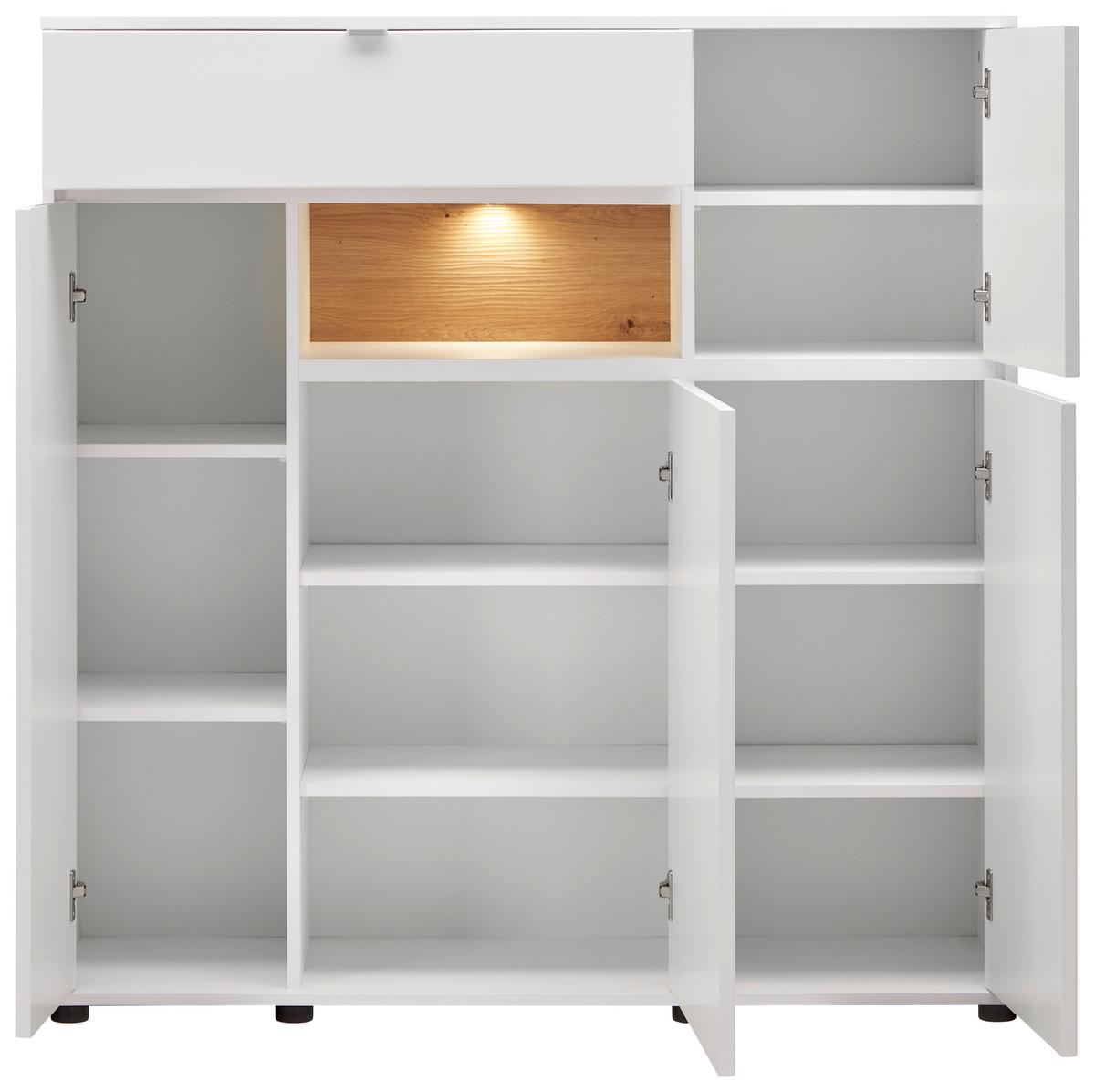 Highboard in Weiss/Eiche Artisan - Chromfarben/Weiss, Modern, Holzwerkstoff/Metall (123/126/38cm) - Mömax