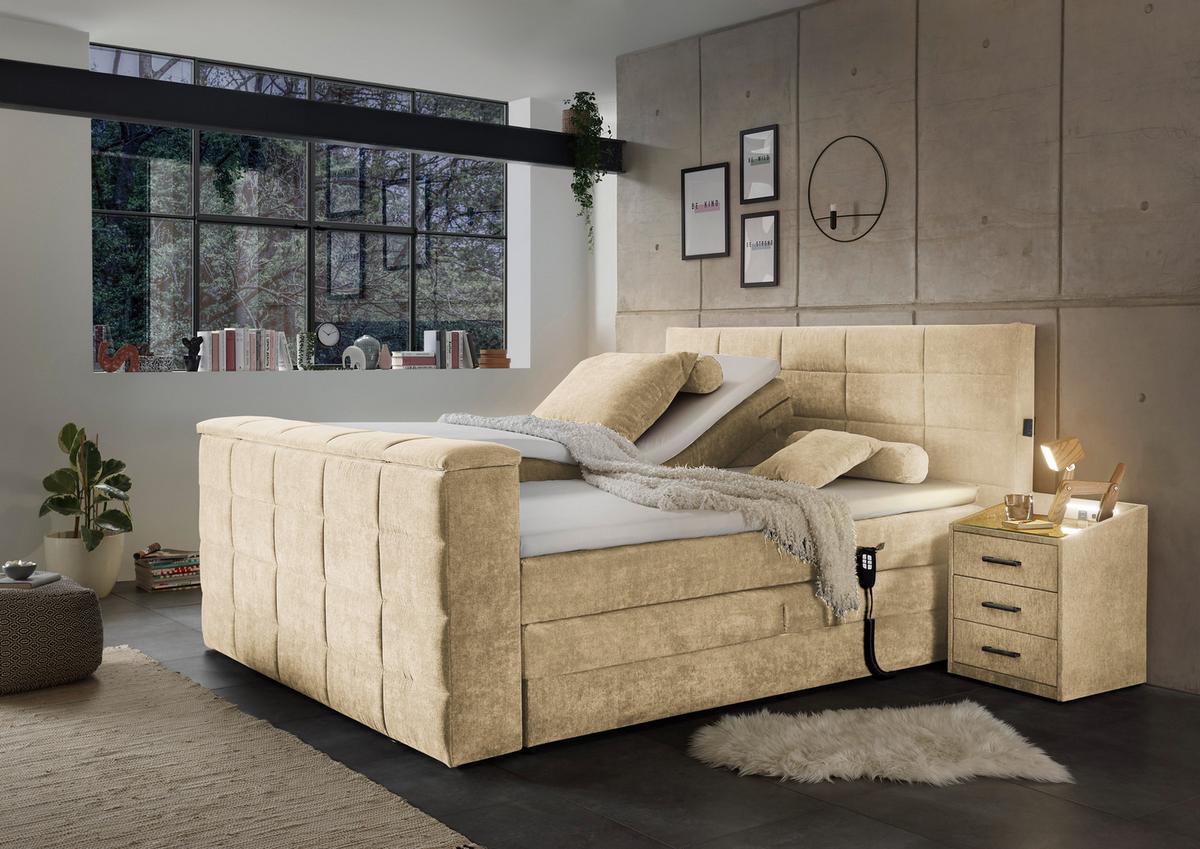 Boxspringbett Denver Sand ca. 180x200 cm mit Topper - Sandfarben, KONVENTIONELL, Textil (180/200cm) - Carryhome