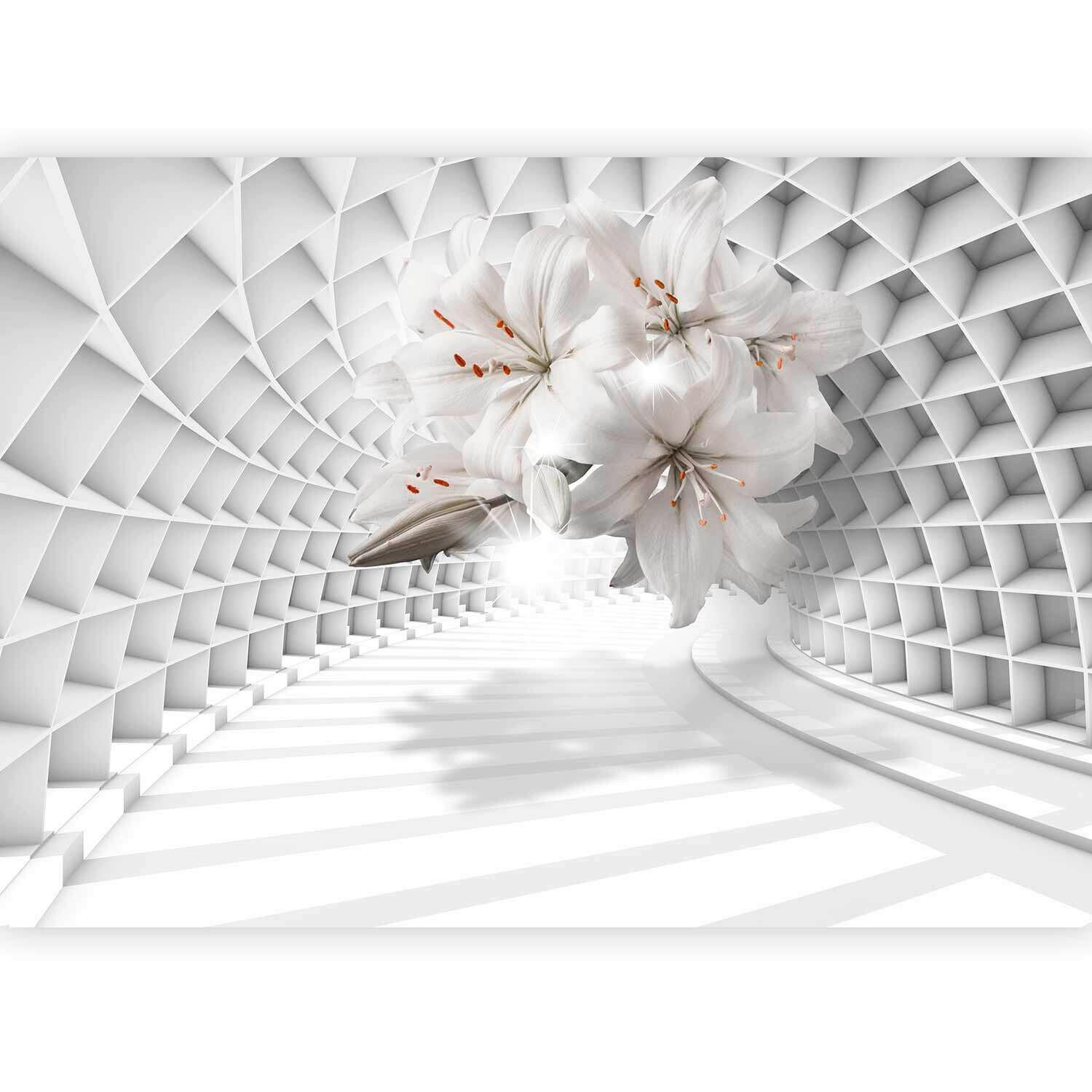 Fotótapéta Flowers In The Tunnel - fehér/szürke, Lifestyle, textil (250/175cm) - artgeist