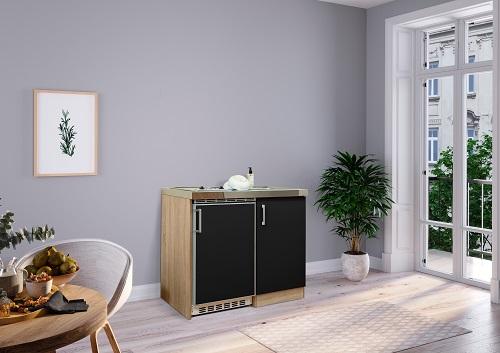 Miniküche Schwarz/Eiche Sonoma m. Geräten B: ca. 100cm - Edelstahlfarben/Schwarz, MODERN, Holzwerkstoff/Kunststoff (100cm) - Respekta