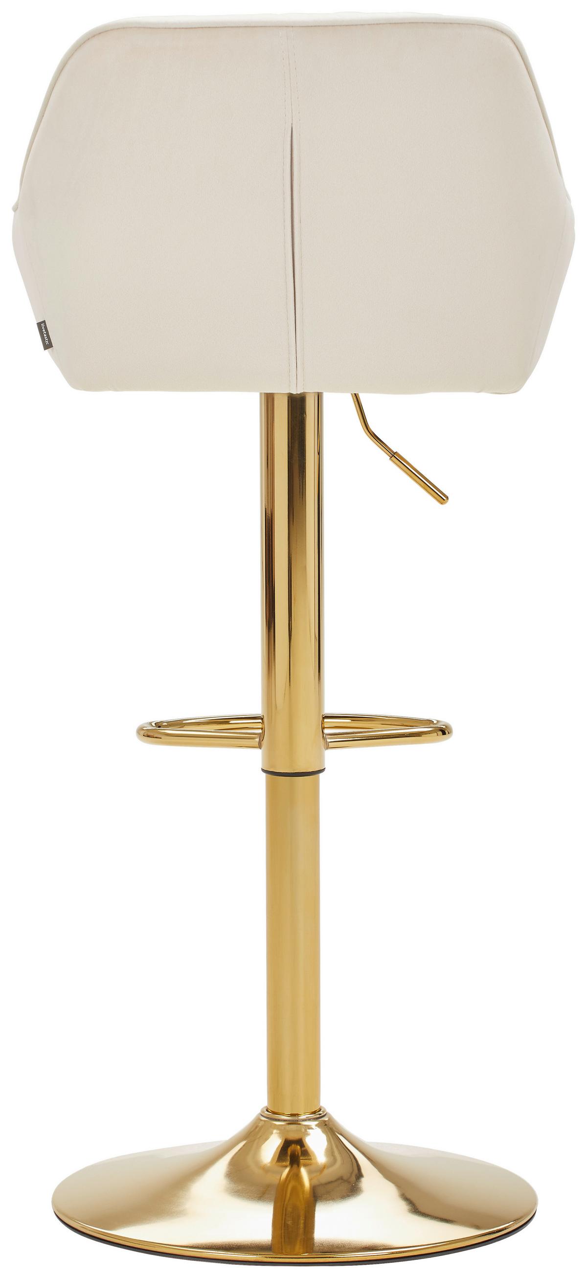 STOŁEK BAROWY ADRIANO - kremowy/kolor złoty, Modern, metal/tkanina (53,5/108/53cm) - Livetastic