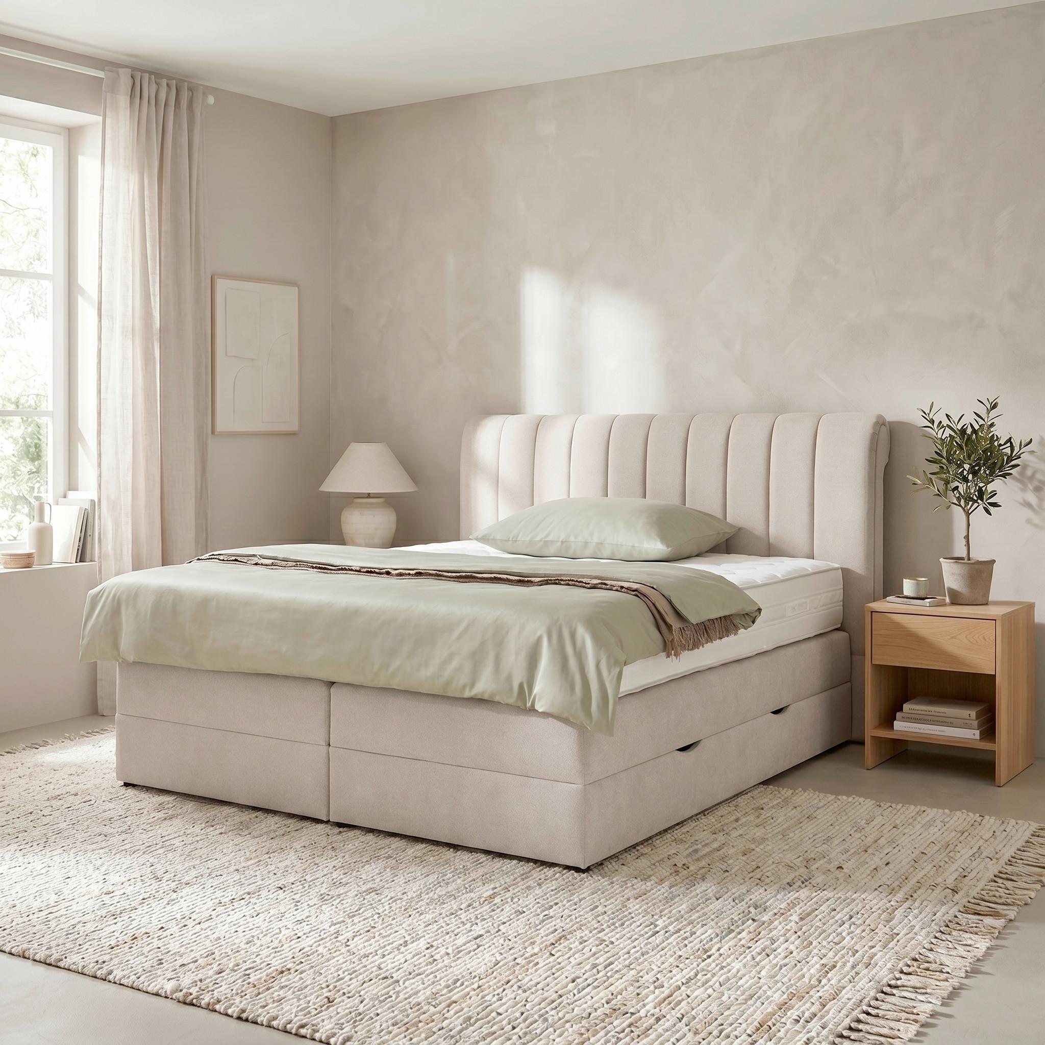 Boxspringbett Belano Beige ca. 200x200cm - Beige, KONVENTIONELL, Holz/Holzwerkstoff (200/200cm) - Premium Living