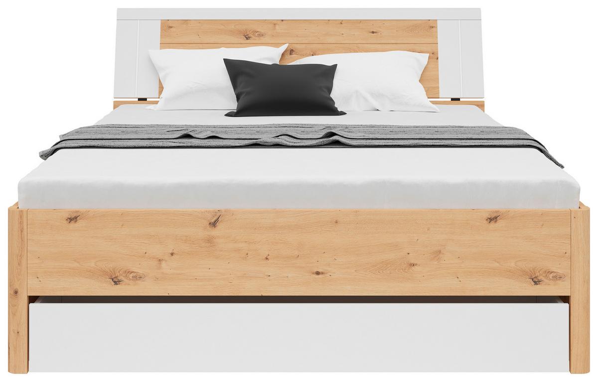 Stauraumbett in Weiss/Eichefarben - Weiss/Eiche Artisan, Konventionell, Holzwerkstoff (160/200cm) - Mömax