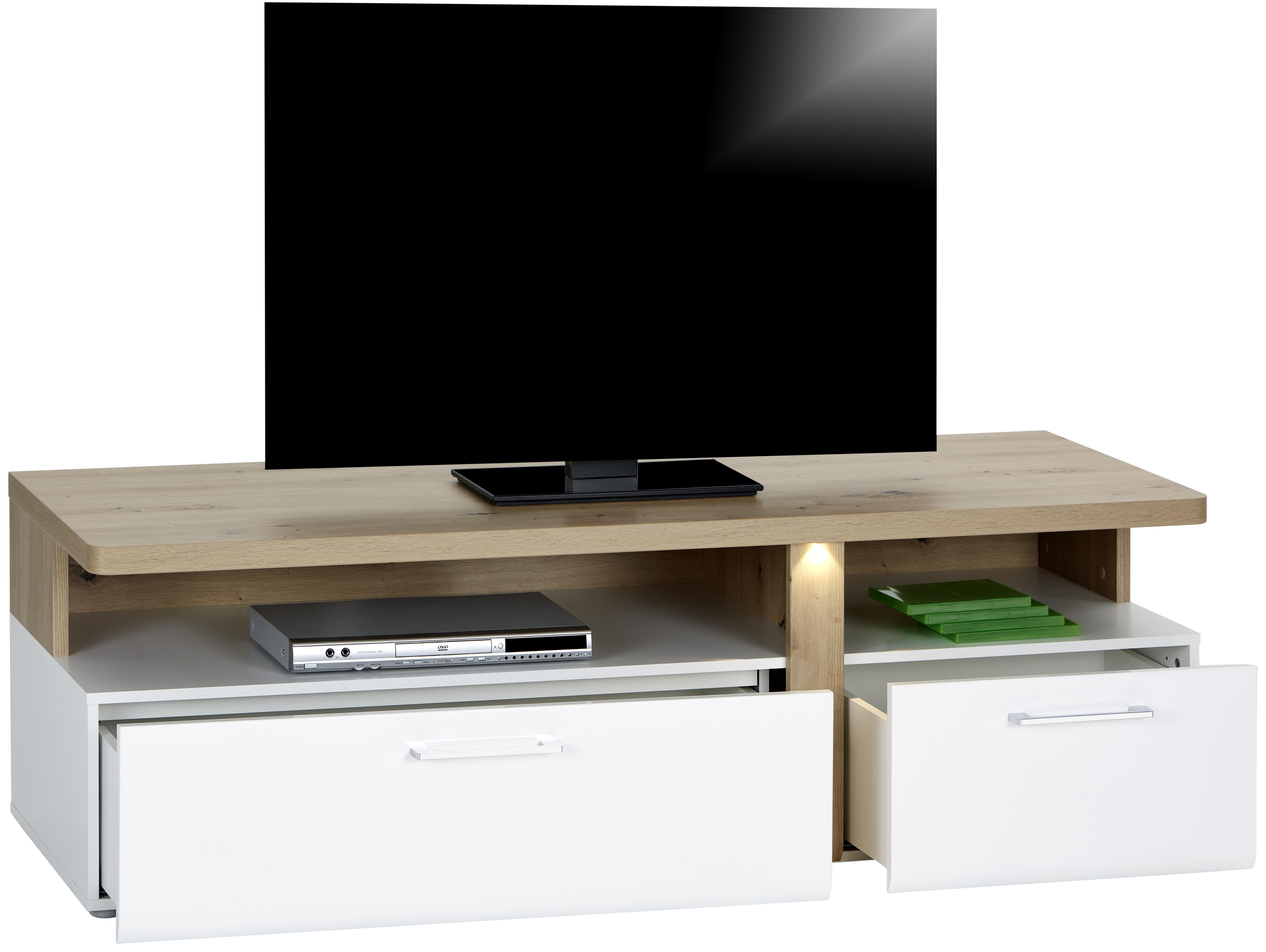 Comodă TV VIOLA - alb/culoare lemn stejar, Modern, plastic/metal (163,2/50,7/53,9cm) - Premium Living