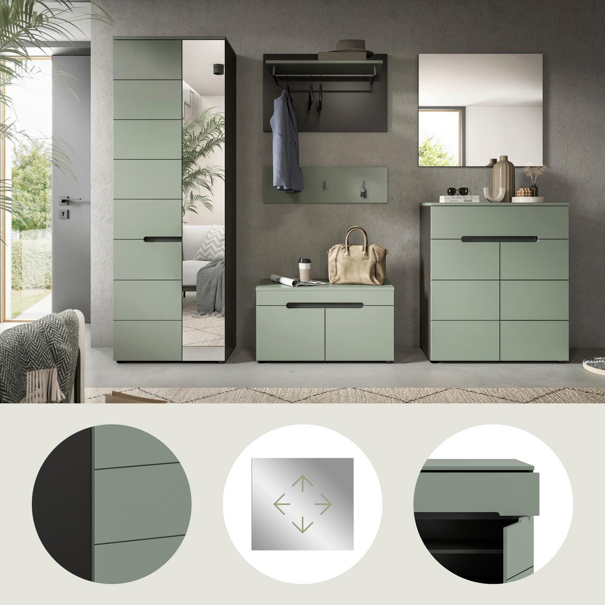 Predsoba Canu, Sivozelena, 5-Delna - siva/sivozelena, Design, leseni material (255/190/37cm) - Livetastic