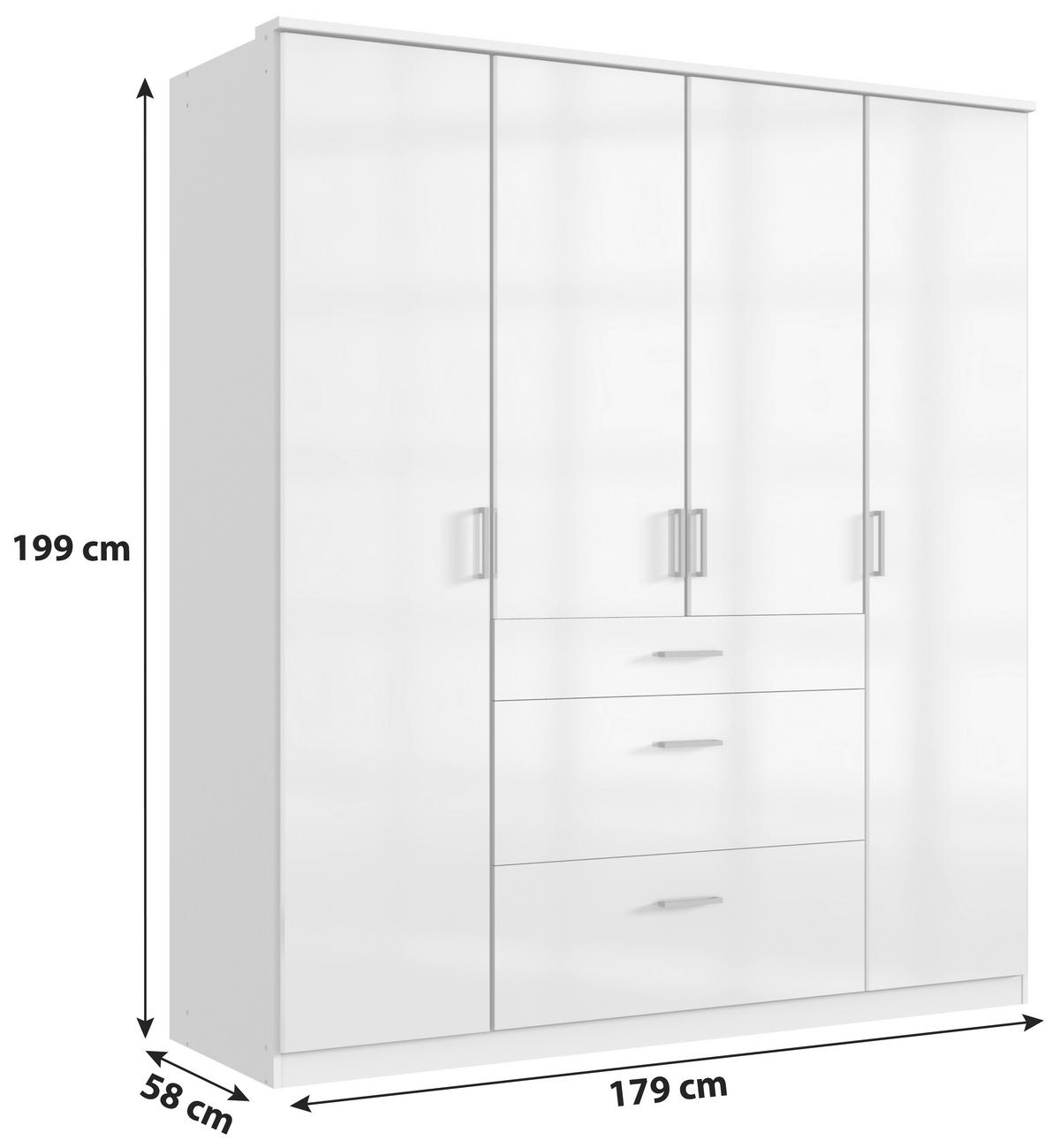 Ormar S Klasičnim Vratima Clack - bijela/bijela visoki sjaj, Basics, drvni materijal (179/199/58cm) - Modern Living