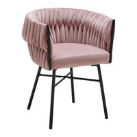 Armlehnstuhl Twisty in Samt/Chenille rosè - Schwarz/Rosa, MODERN, Textil/Metall (65/76/60cm) - Premium Living