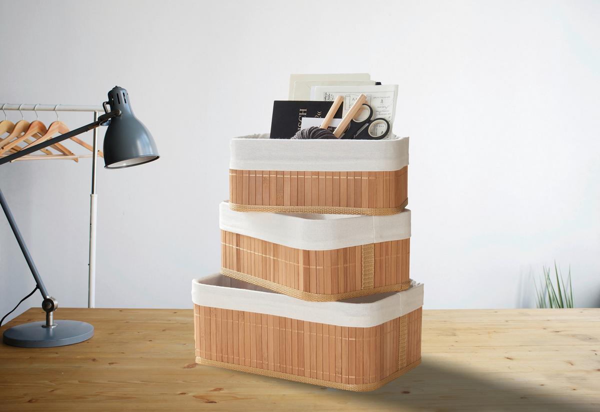 Korbset Bamboo in Beige, 3 Stück - Beige, Naturmaterialien/Holzwerkstoff - Zandiara