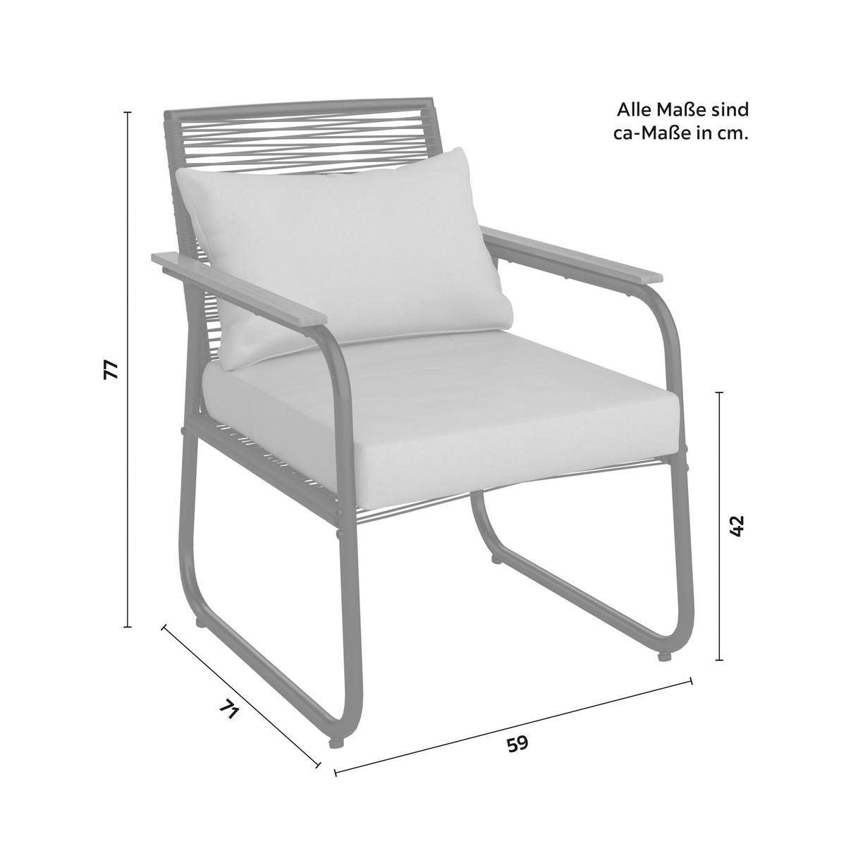 Lounge Garnitura Elly, Siva, Naravna, Črna, 4-Delno - siva/črna, Moderno, kovina/umetna masa (116/77/71cm) - Bessagi Garden