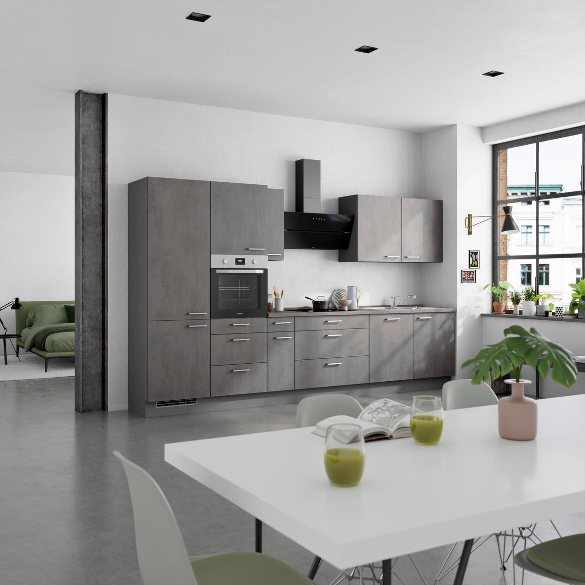 Küchenblock Riva High m. Geräten Schieferfarben - Schieferfarben/Edelstahlfarben, MODERN, Holzwerkstoff/Metall (360cm) - Nobilia