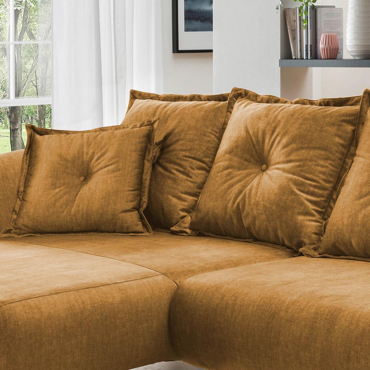 Wohnlandschaft Baggio Gelb Velours - Gelb/Buchefarben, MODERN, Holz/Textil (162/277cm) - Livetastic