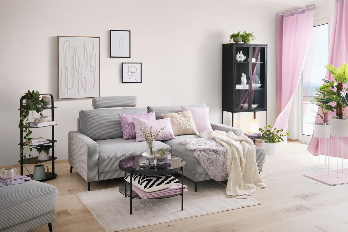 Wohnlandschaft Cora in Grau - Schwarz/Grau, Modern, Holz/Textil (223/86/161cm) - Mömax