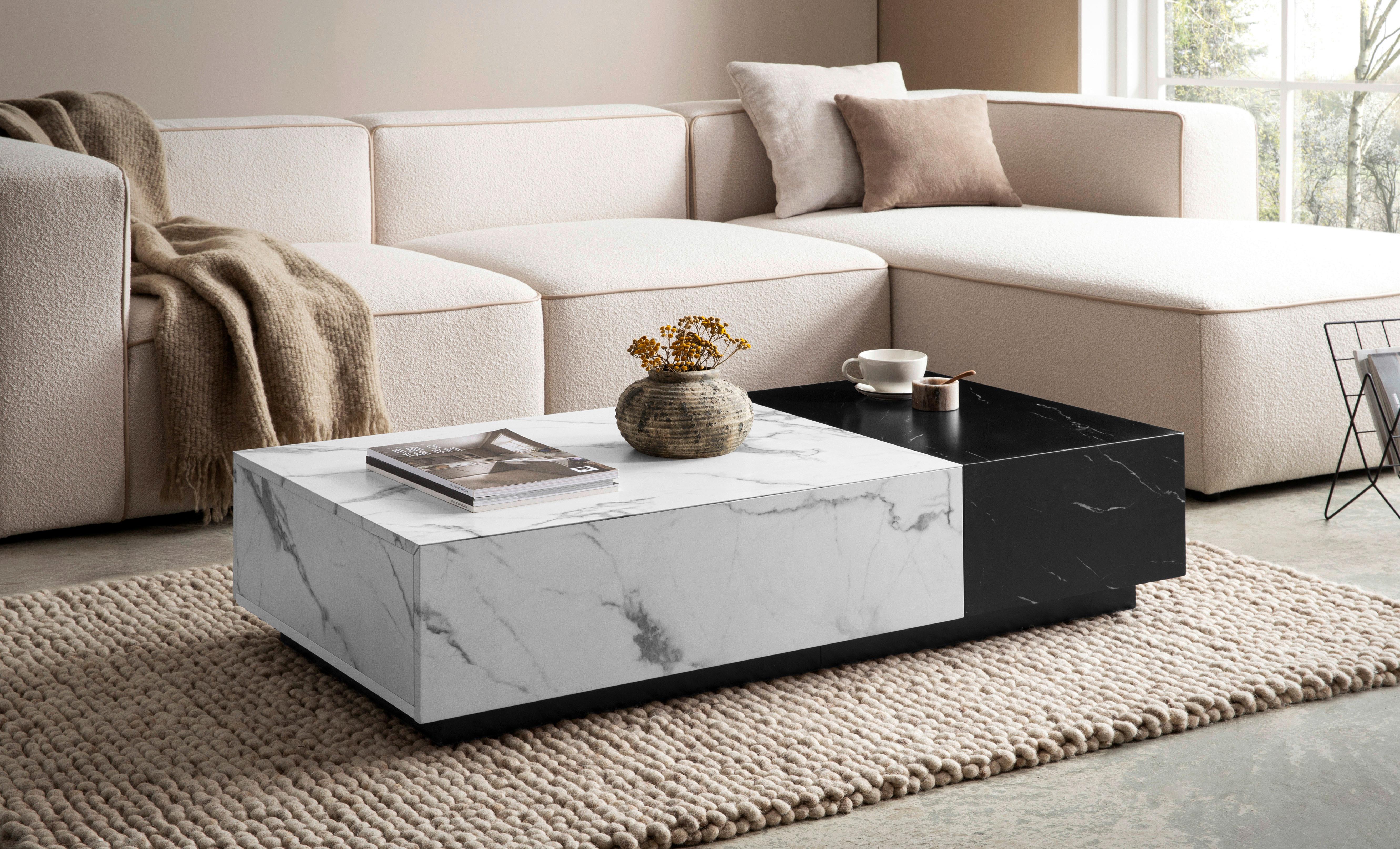 COUCHTISCH WL7.144 - Weiss/Schwarz, Design, Holzwerkstoff (120/60/28cm) - Livetastic