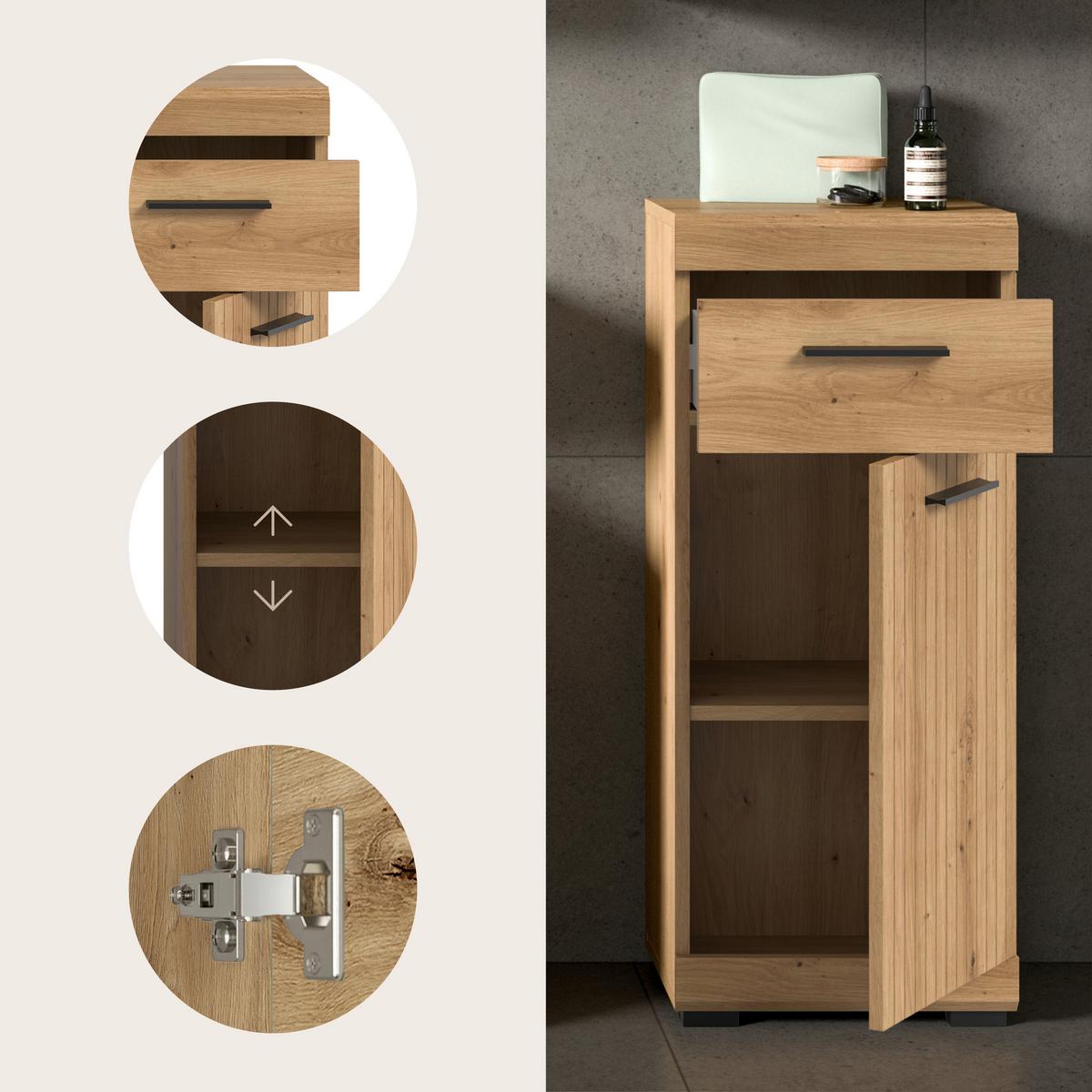 Midischrank Scout Eiche Artisan - Schwarz/Eiche Artisan, Trend, Holzwerkstoff/Kunststoff (37/88/31cm) - MID.YOU