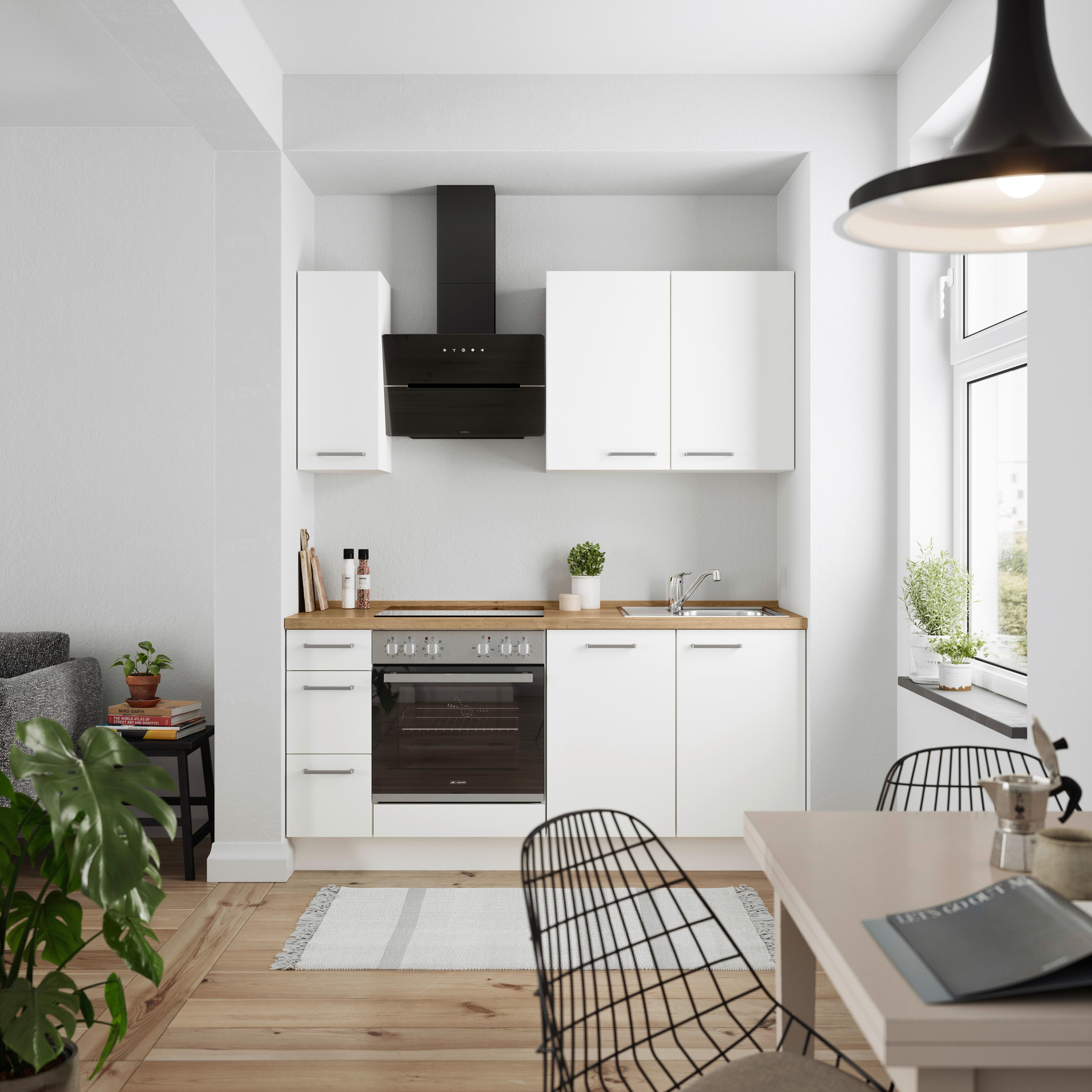 Küchenblock Touch High m. Geräten Weiß - Edelstahlfarben/Eichefarben, MODERN, Holzwerkstoff/Metall (180cm) - Nobilia