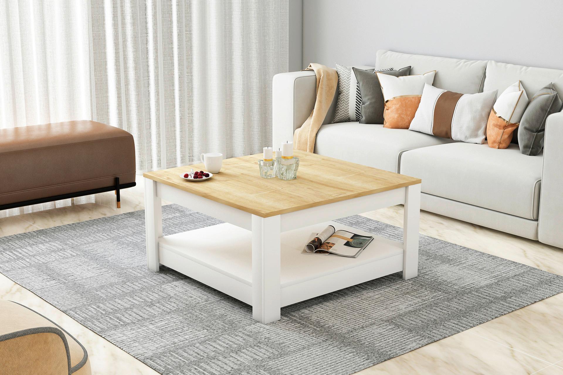 Klubska Miza Athena - barve hrasta/bela, Design, leseni material (89/89/45cm) - Livetastic