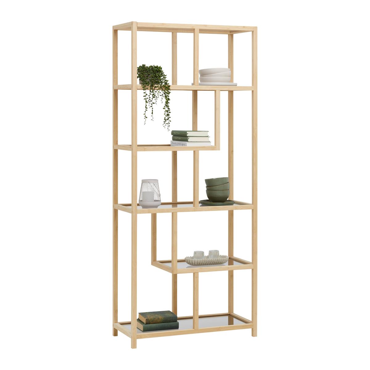 Etajeră BOSTON - culoare natur, Modern, sticlă/materiale naturale (77/180/34cm) - Modern Living