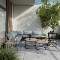 Loungegarnitur-Set Lorena Grau Akazie Metall/Outdoorstoff - Schwarz/Grau, MODERN, Holz/Textil (241/67/69cm) - Bessagi Garden