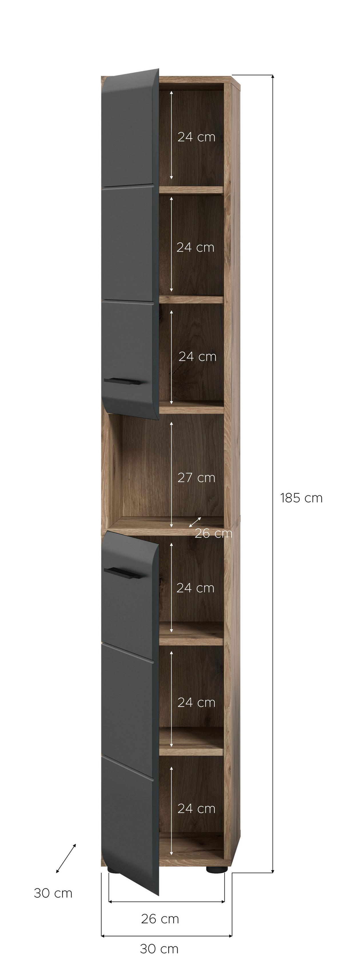 HOCHSCHRANK ICE - Eiche dunkel/Schwarz, Basics, Holzwerkstoff/Kunststoff (30/185/30cm) - MID.YOU